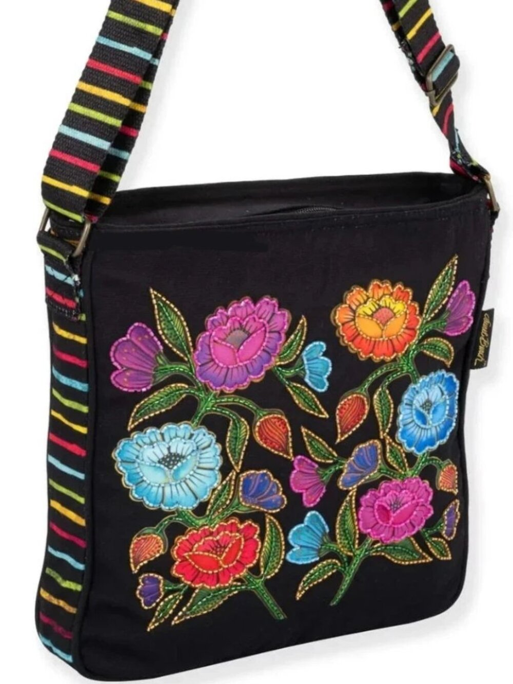Beautiful Laurel Burch Floral Colorful LARGE Crossbody Tote Bag VIBRANT NWT